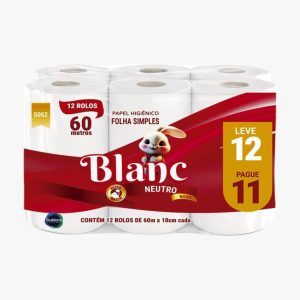 PAPEL HIGIÊNICO BLANC – 12 ROLOS/60M